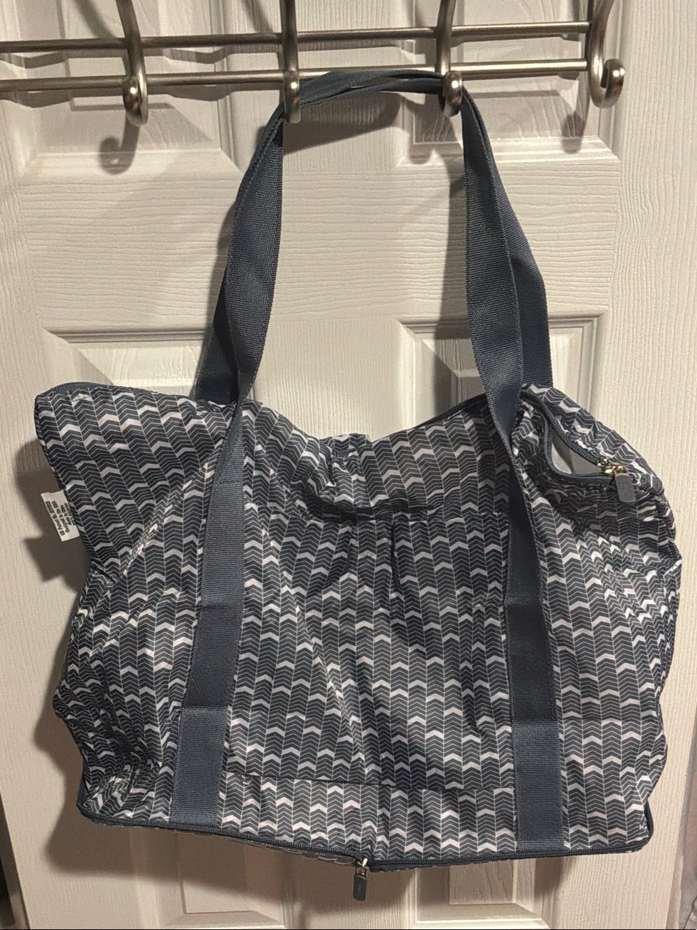 Chevron Pattern Gray Tote Bag with Sturdy Straps